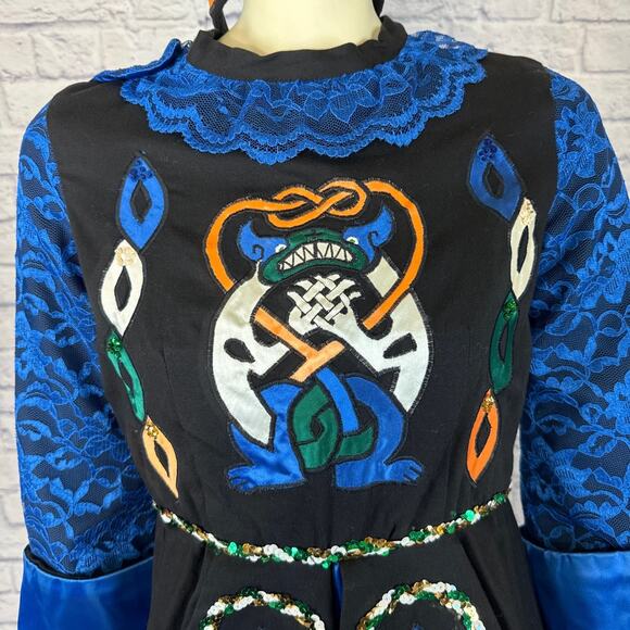 Vintage traditional Irish step dancing dress handmade, black & blue small medium - Picture 8 of 16